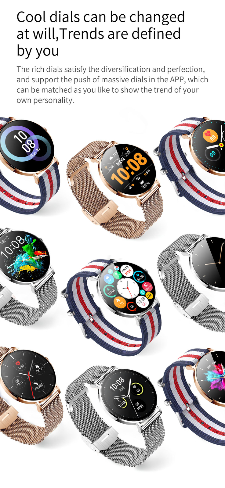 AMOLED Smart Watch Women for Android & iPhone, Fitness Watch with Bluetooth Call