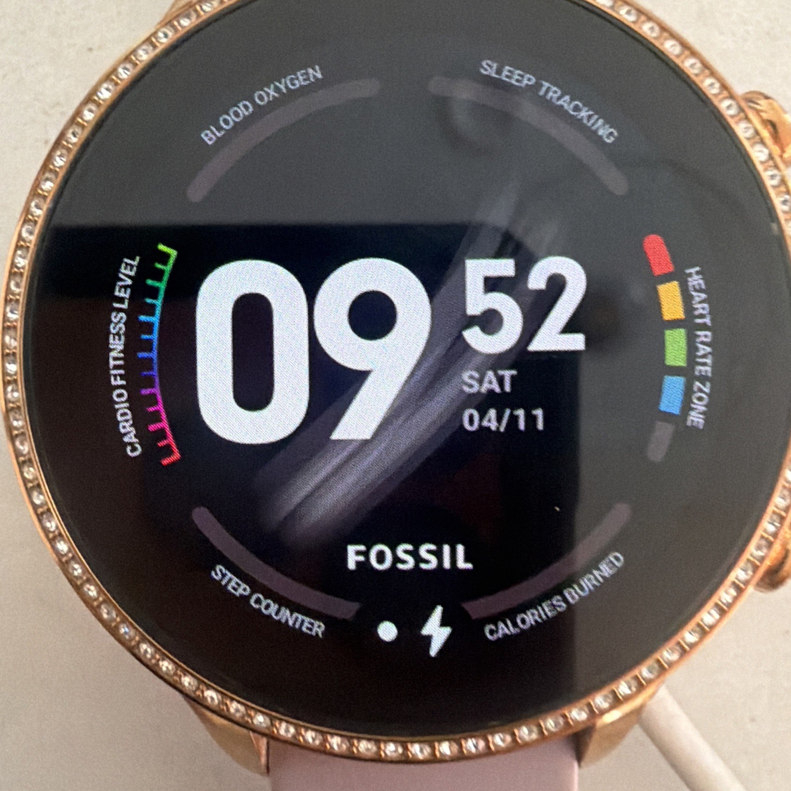 Fossil Gen 6 Wellness Smartwatch Women Rose Gold Bejeweled Bezel Lavender Band