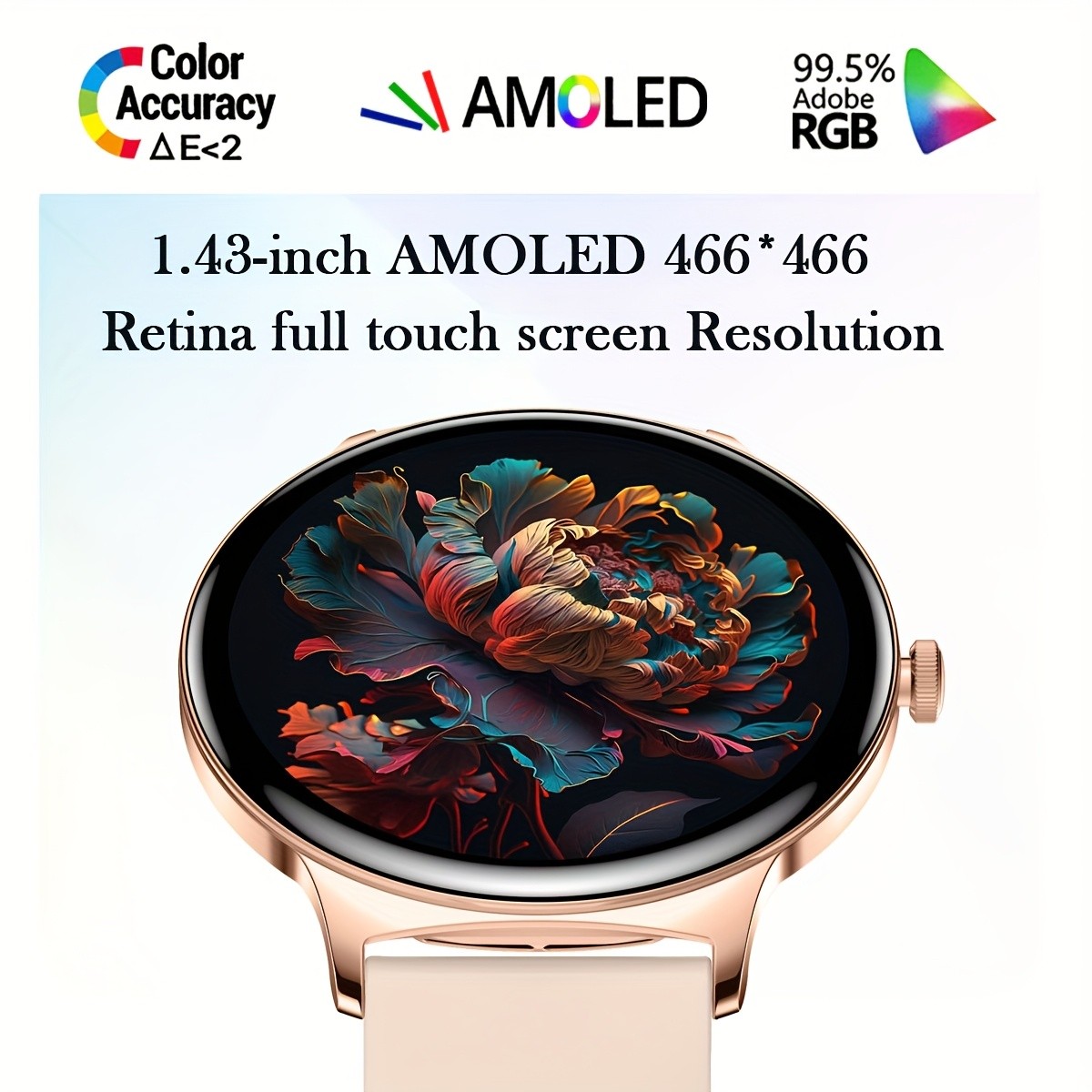 1.42″ Slim Smartwatch, Wrist Calls, Sports Modes, Waterproof, Health App