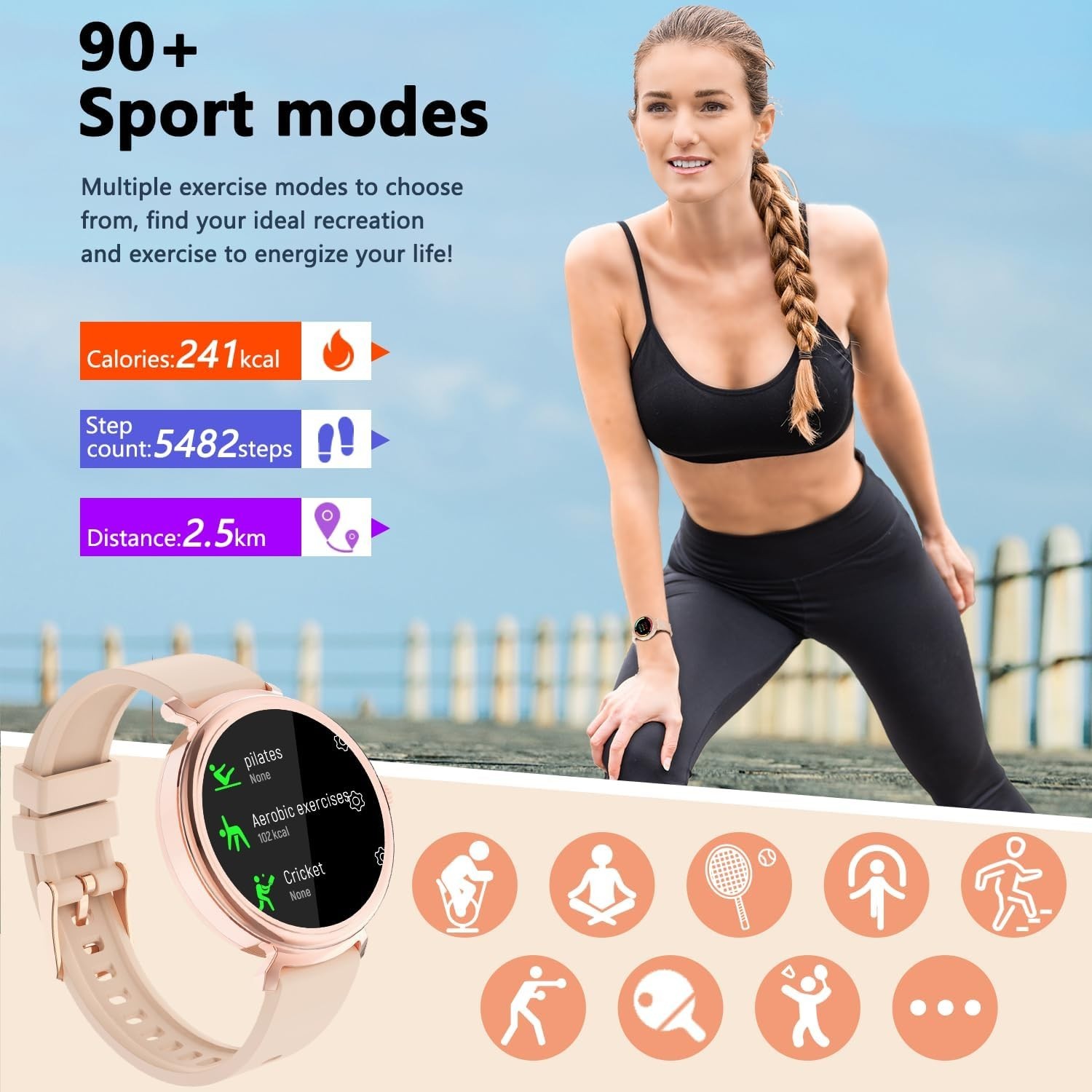 NEW 2025 Smart Watch Women Heart Rate For iPhone Android Bluetooth-Black