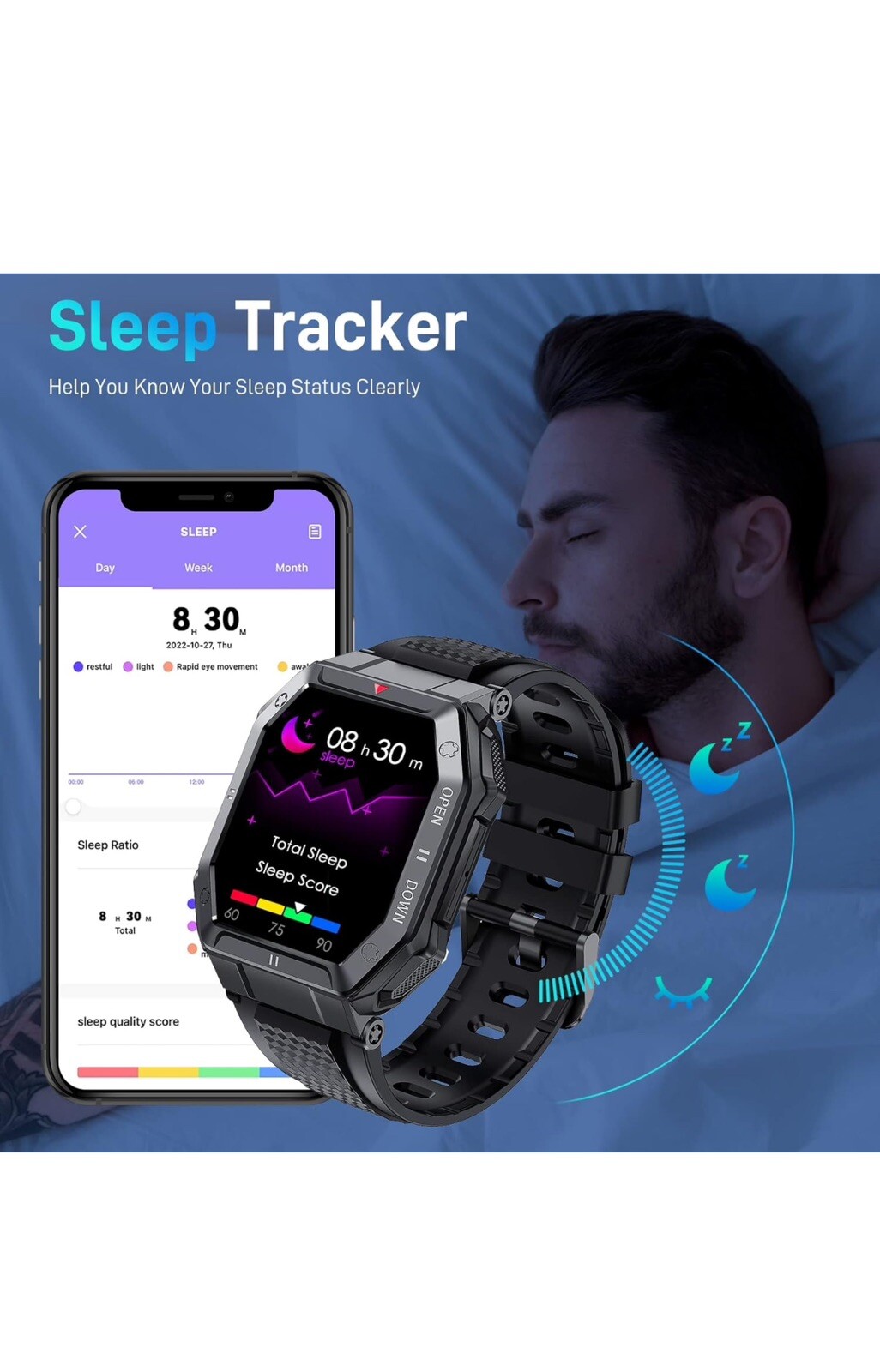 Smartwatch Tactical Fitness Activity Tracker Waterproof for Samsung Galaxy A12