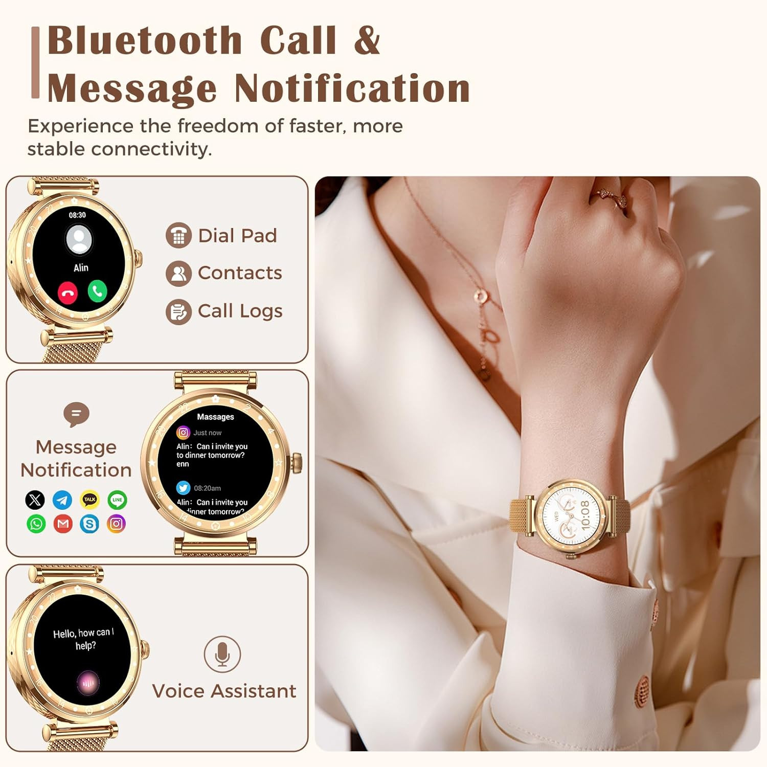 Smart Watch for Women, HD AMOLED Display Fitness Tracker Bluetooth Make/Answe…