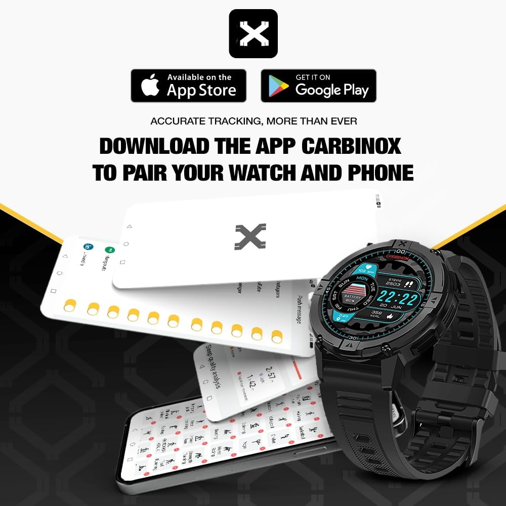 CARBINOX X-Ranger Smart Watch with Metal Band 22 mm, Rugged Fitness Tracker…