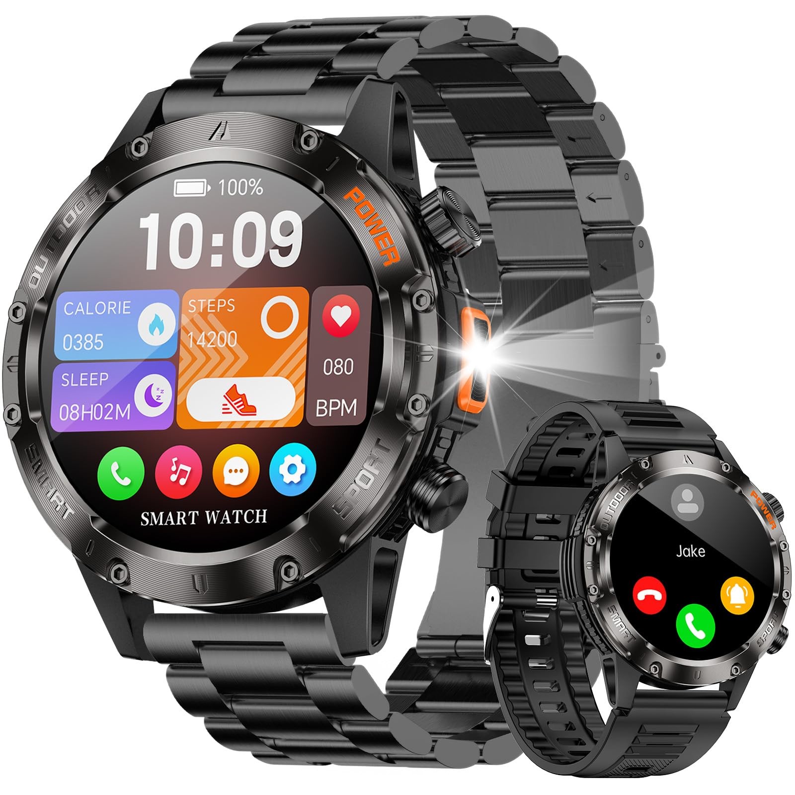 Smart Watches for Men Military Rugged Men Stainless Steel Body