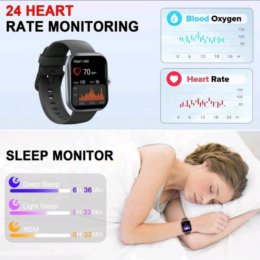 Smart Watch Women Men Heart Rate Blood Pressure Blood oxygen Fitness Tracker US