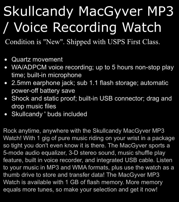 Skullcandy Macgyver MP3 Watch in Black/Red – 1 GB Storage