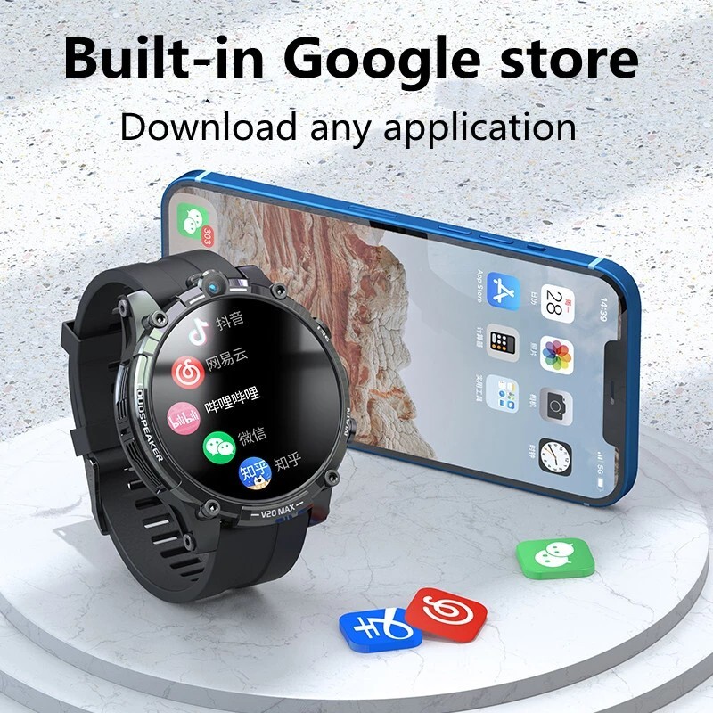 V20 Max 1.6 inch 4G LTE (4GB/128GB) Dual Cam Wi-Fi Sports Pedometer Heart, New