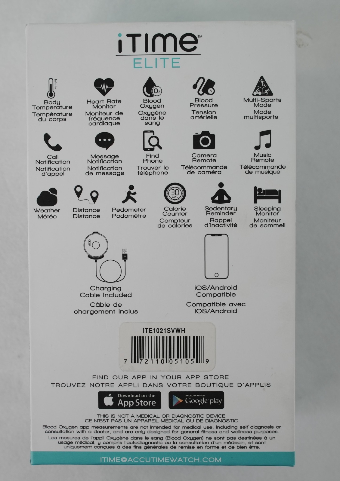iTime Elite Health & Fitness Body Temperature Smartwatch w/ Heart Rate Monitor