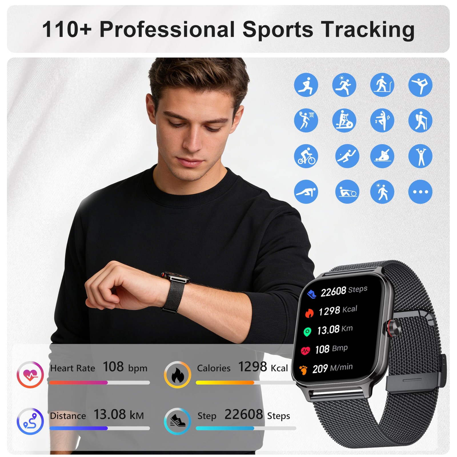 1.96 Inch Smart Watch Fitness Tracker With Call Function Heart Rate Sleep Mon…