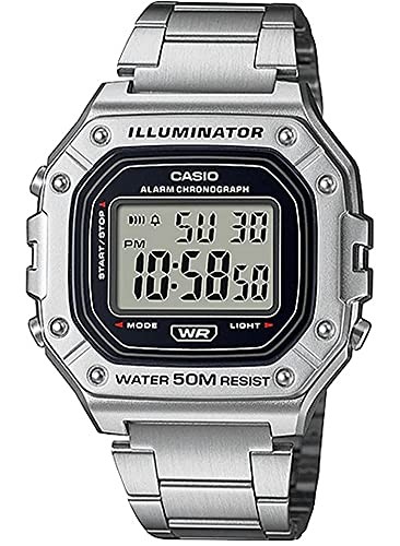 CASIO Men’s Digital Watch W-218HD-1AV Silver Metal Band Stopwatch Alarm