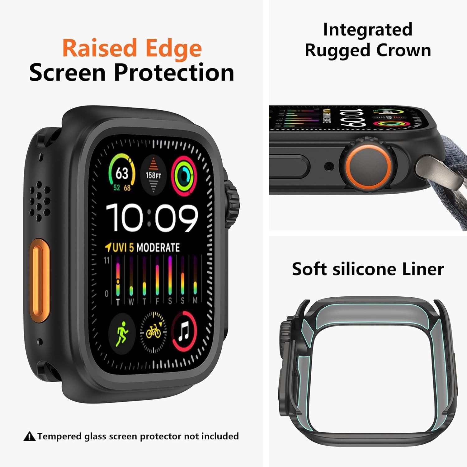3 in 1 Metal Case for Apple Watch Series 9/8/7 45mm Rugged Bumper Protector