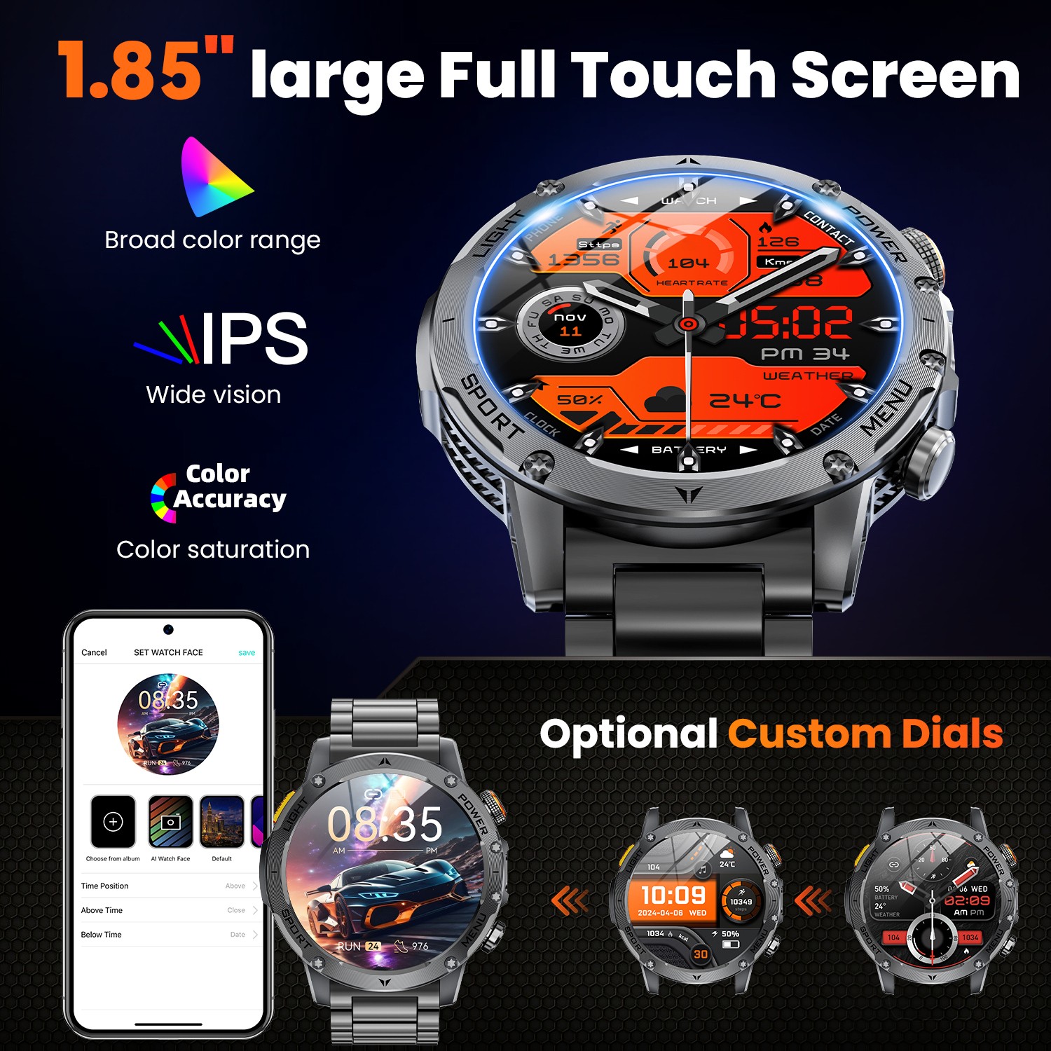 Military Smart Watch for Men Bluetooth Call 1000mAh iOS Android Waterproof