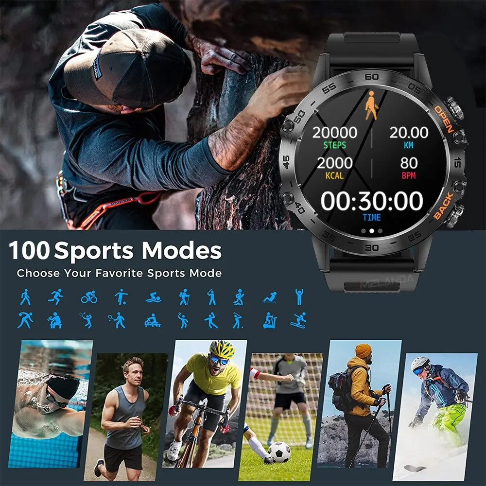 Steel 1.39 Inch Men Luxury Smart Watch Bluetooth Call Sport Fitness Tracker Heal