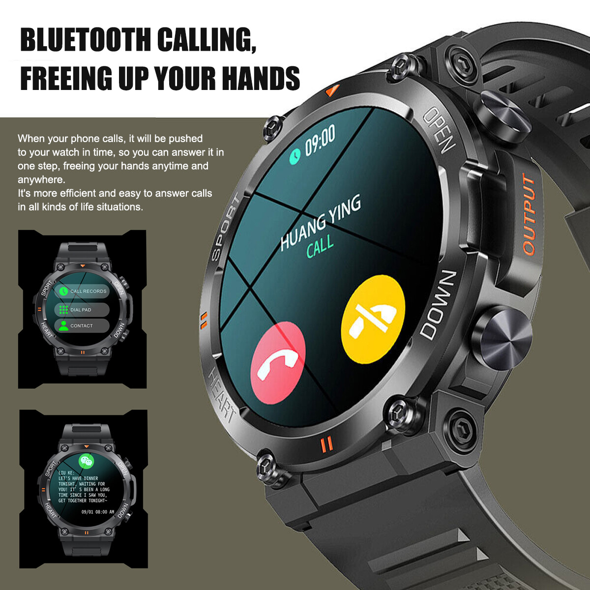 Military Smart Watch for Men(Answer/Make Call)Rugged Heart Rate Fitness Tracker_