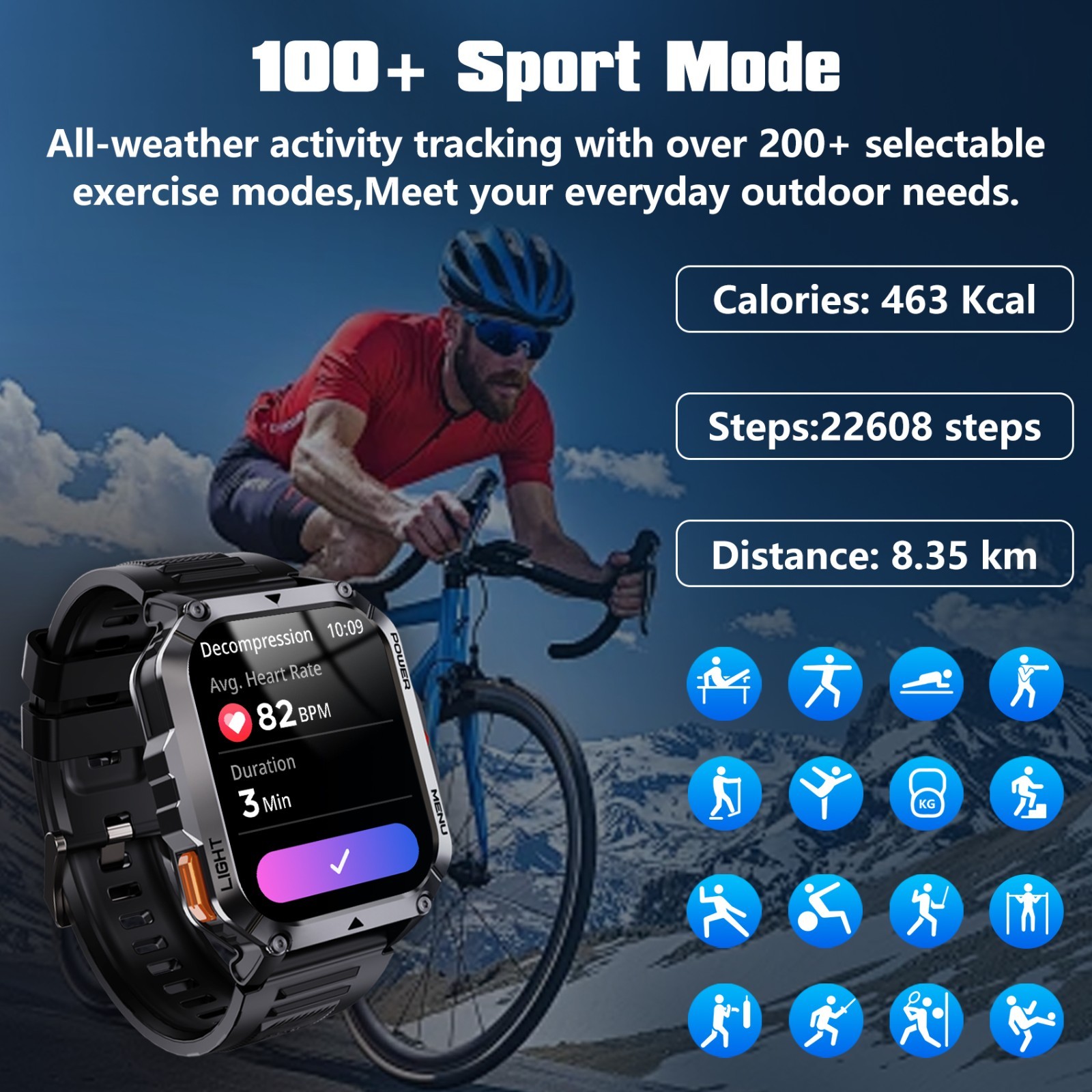 Rugged Smart Watch Men GPS Sport Fitness Tracker Smartwatch With LED Flishlights
