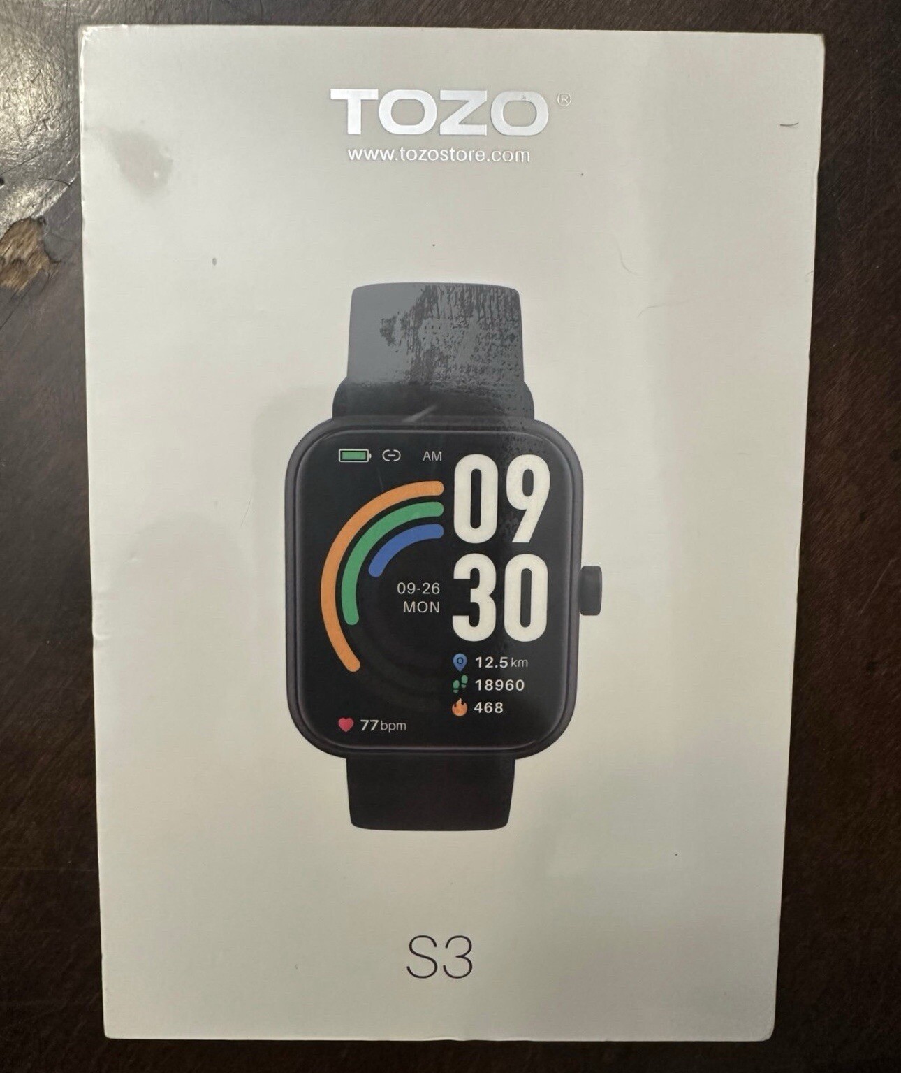 TOZO S3 40mm Black Case with Black Rubber Strap (Bluetooth)