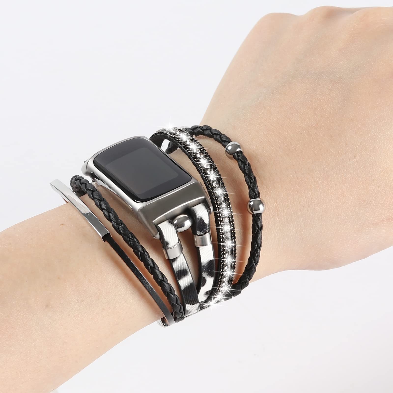 Leather Bands Compatible with Fitbit Charge 6/Charge 5 Bands for Women, Boho Han