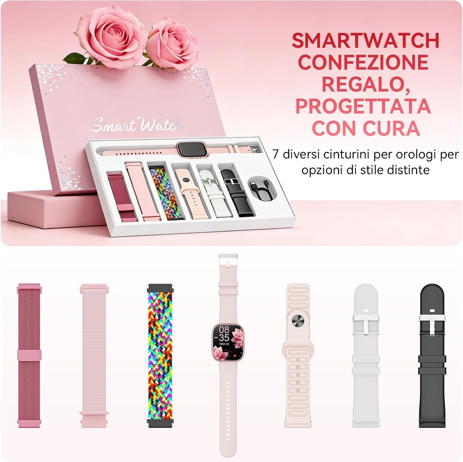 Smartwatch, 7 Straps—Perfect Gift for Women, 1.83 Inch Smartwatch Bluetooth