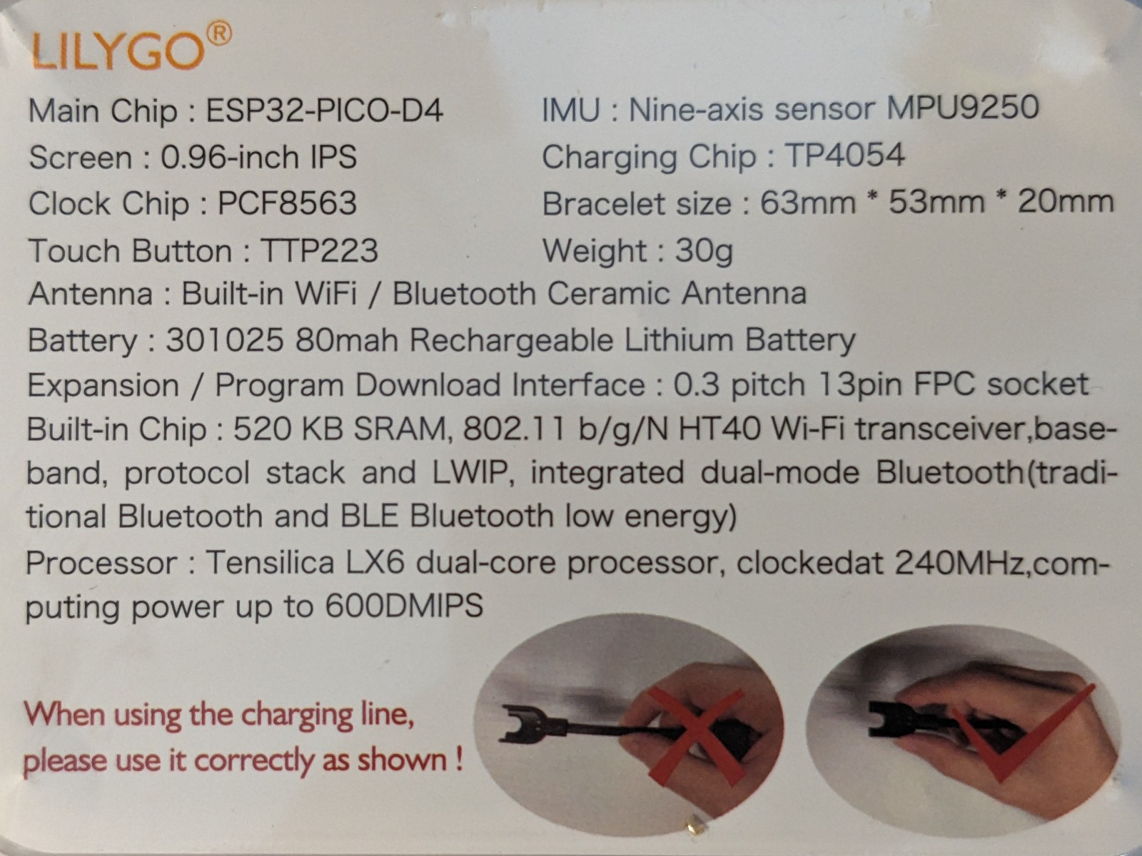 NEW LilyGO T-Wristband DIY Smart Bracelet, ESP32-PICO, MPU9250, 80mAh, 0.96″ IPS