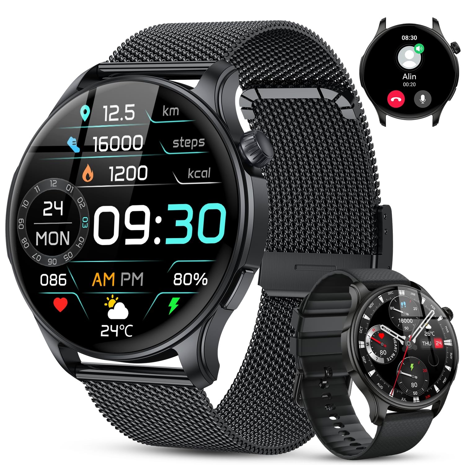 Smart Watch for Men Women Fitness: Make Answer Call 1.43 inches, Black
