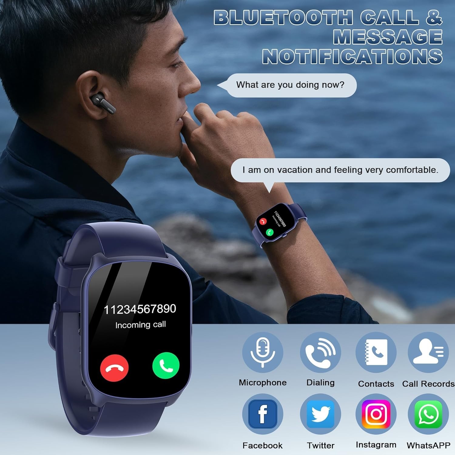 1.95” Reloj Inteligente Para Hombre Mujer Compatible Con iPhone Android Samsung