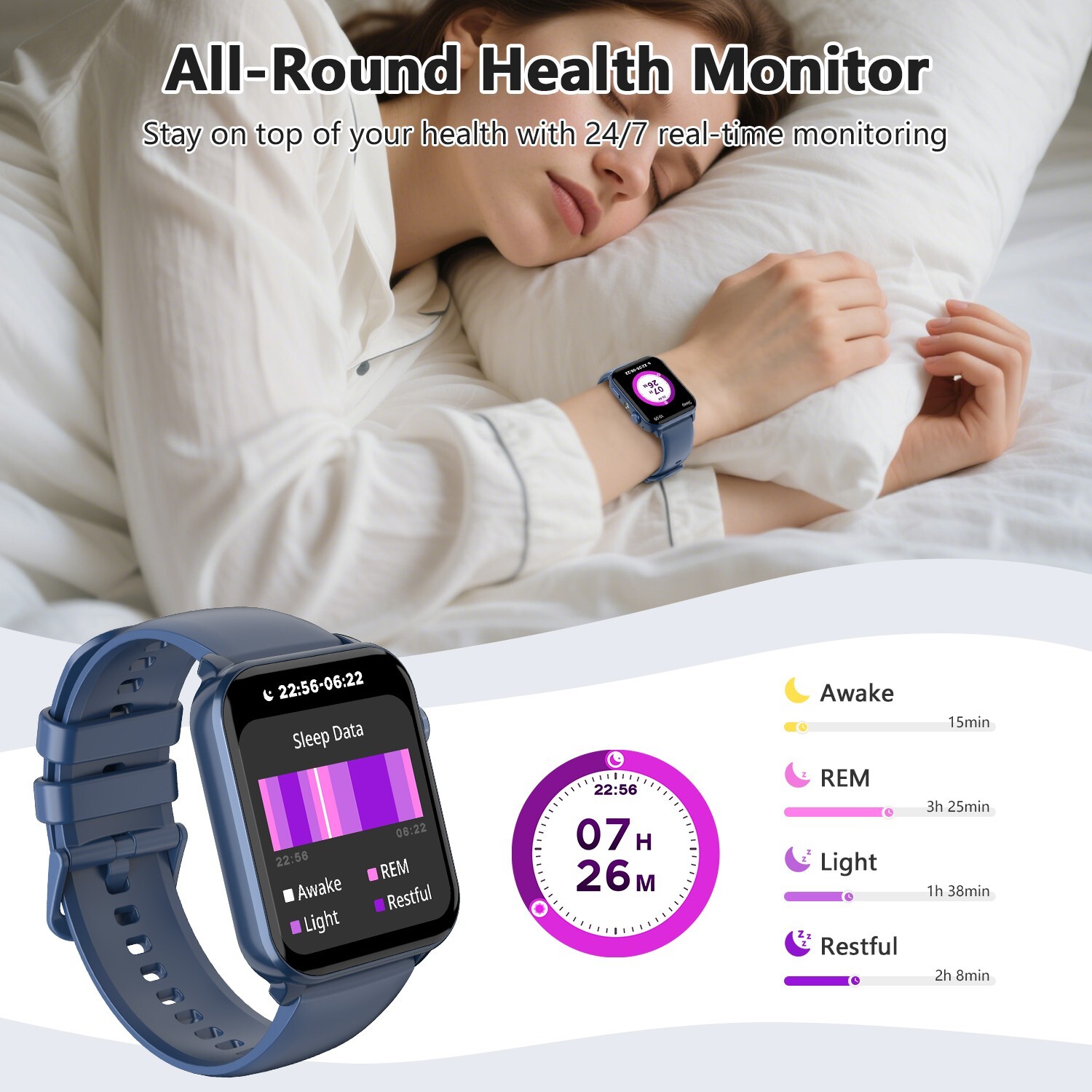 Smart Watch Heart Rate Blood Pressure Fitness Tracker for Men Women Android IOS
