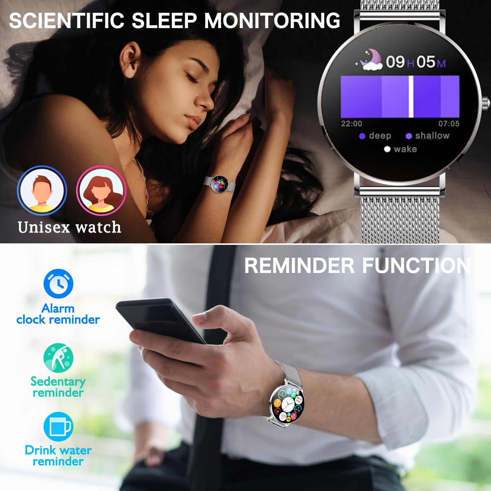 for Men and Women, 1.3 Inch Amoled HD Round Full Touch Screen Watch, Full Met…