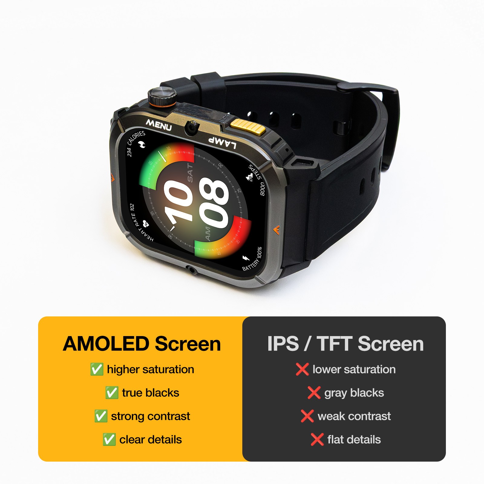 AGM Legion 3 Smart Watch 1.95” AMOLED Screen 5 ATM Waterproof 100 Sports Modes