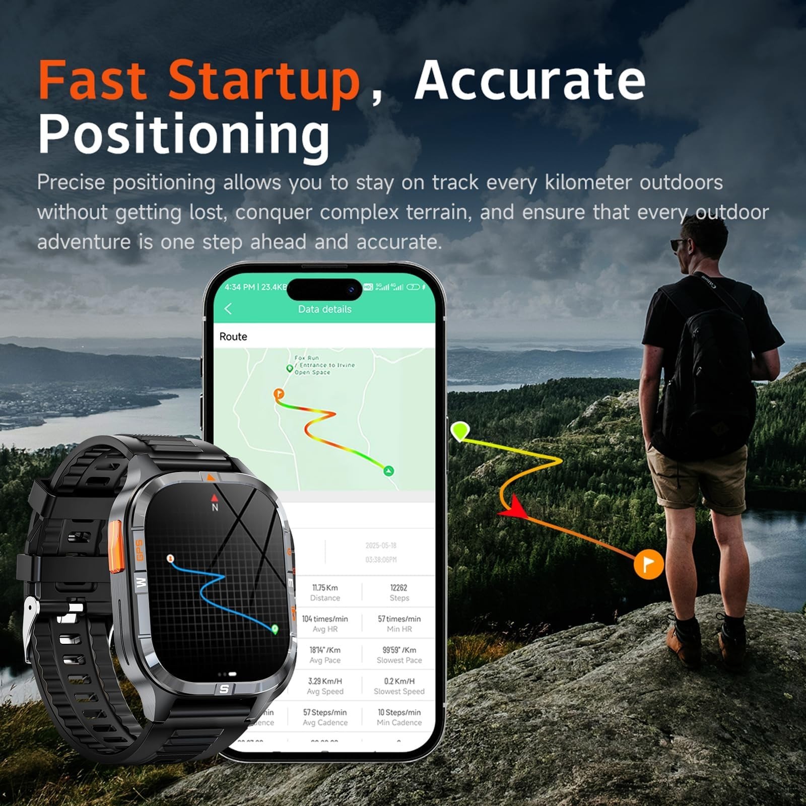 Military GPS Smart Watch for Men Bluetooth Call Compass Flashlight Waterproof