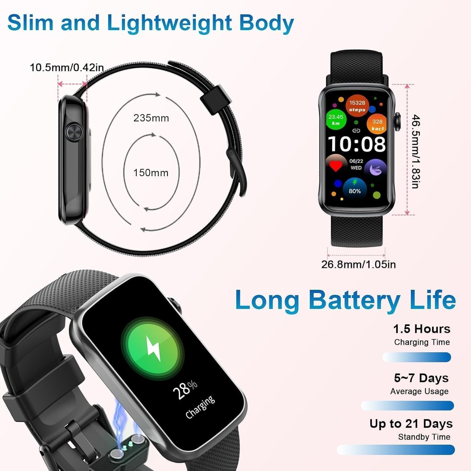 Smart Watch, Smartwatch for Men Women with 24 Sport Modes, IP68 Waterproof Fitne