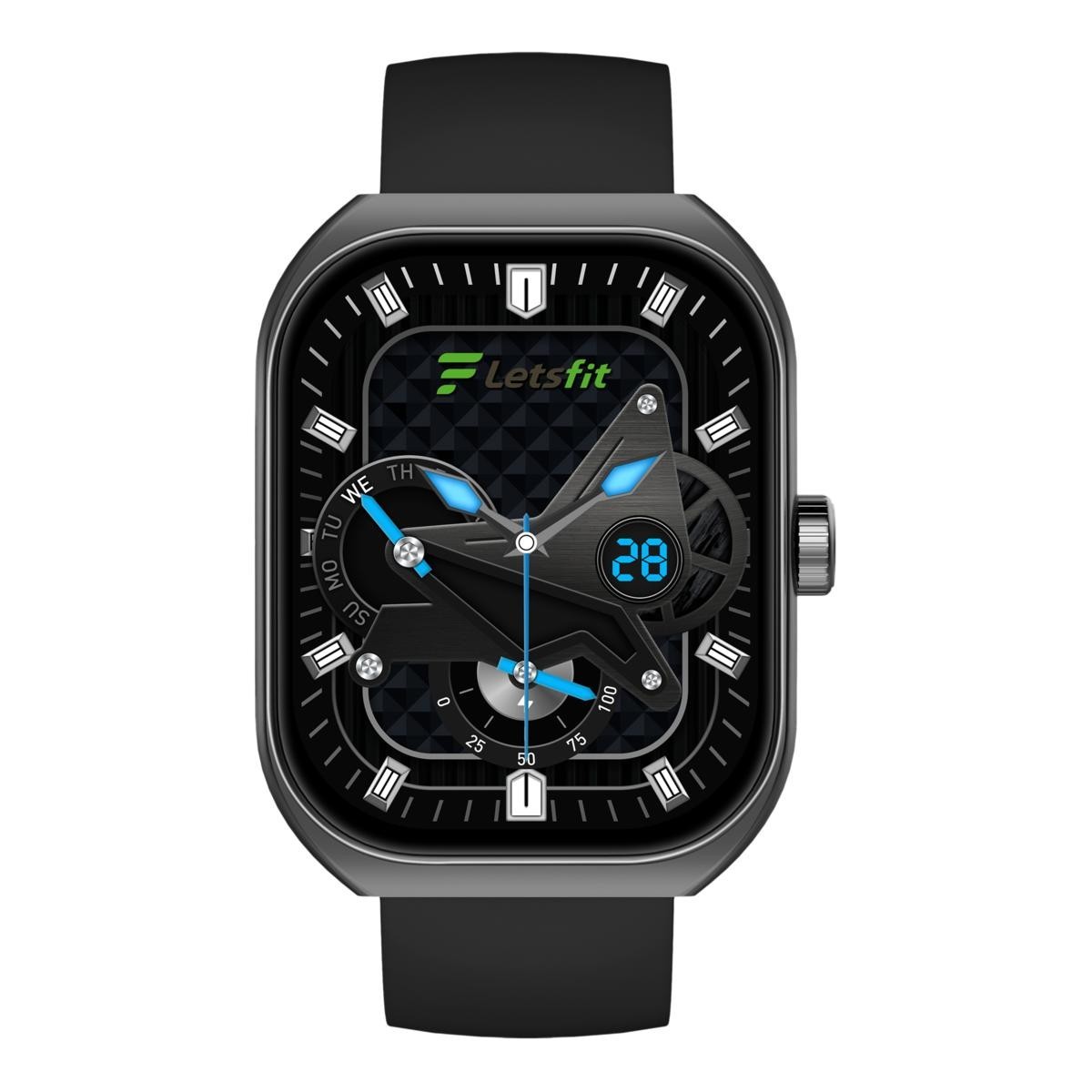 Letsfit E46 Smart Watch Black Bezel w/ 2 BLACK Bands Fitness Tracker Bluetooth