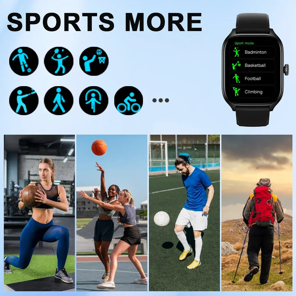 2.01 Inch HD Touch Screen Smart Watch Bluetooth Call Fitness Tracker Sports Band