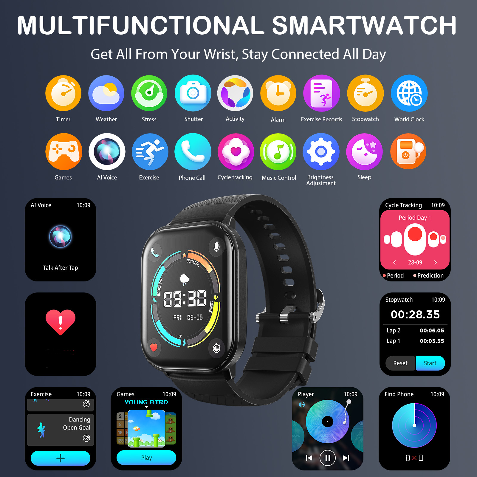 AUOSHI Smart Watch Bluetooth Call 2.01″ IP68 Fitness Tracker for Android iPhone