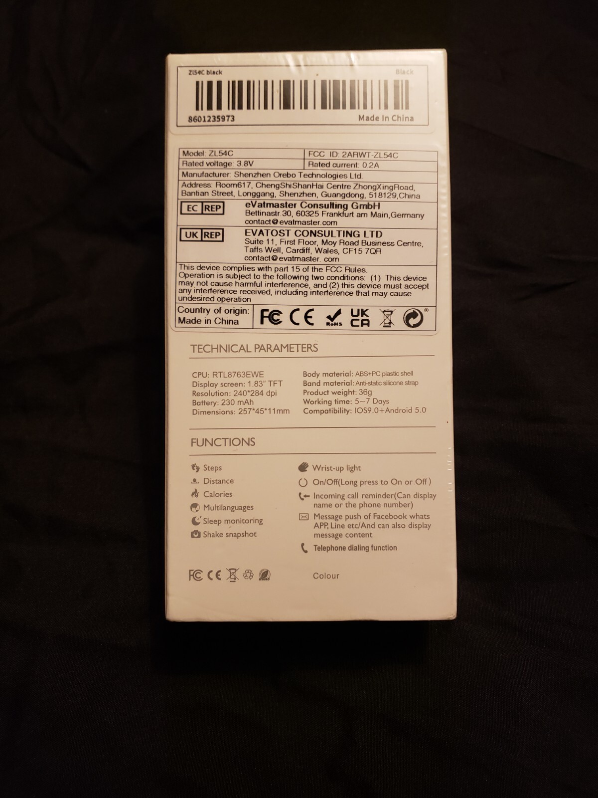 Universal Smart Watch Z145c Black Compatible With Ios9.0 & Android 5.0