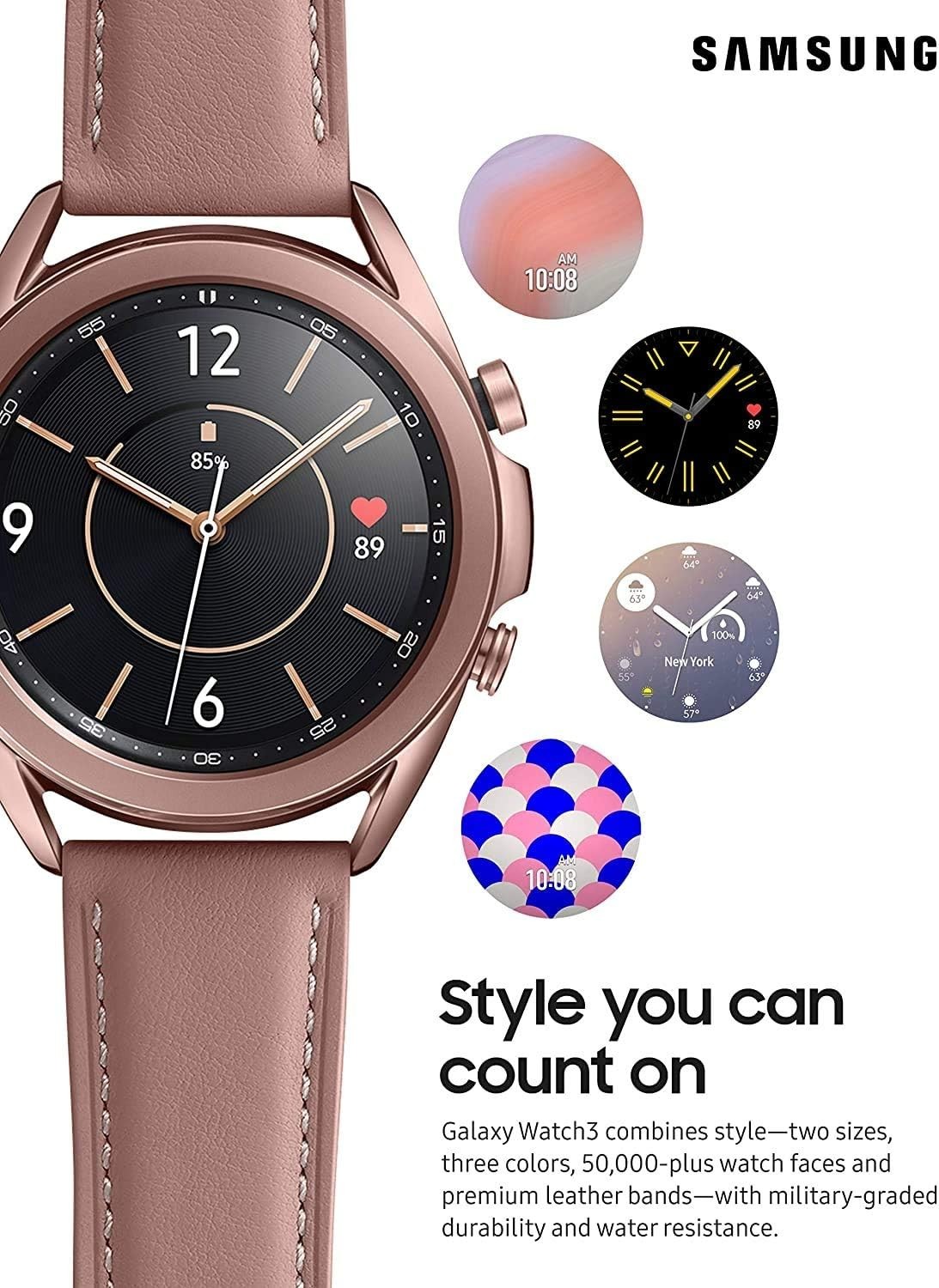 Samsung Galaxy Watch3 SM-R850 41mm Stainless Steel Case with Leather Strap -…