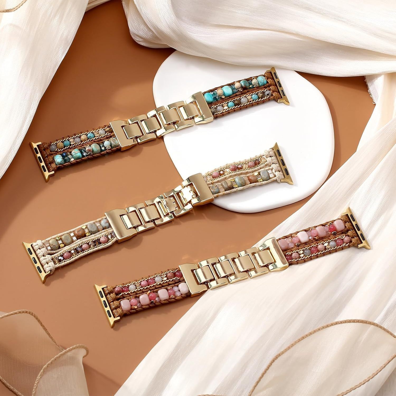 Natural Stone Beaded Strap Compatible with Apple Watch 41mm 40mm 44mm