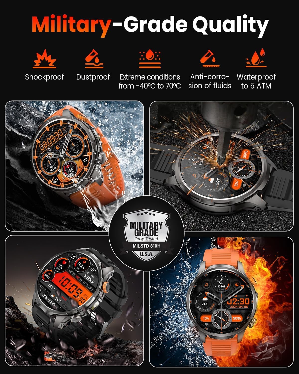Watches for Men(100 Days Battery/Flashlight), 5 ATM Waterproof Military with …