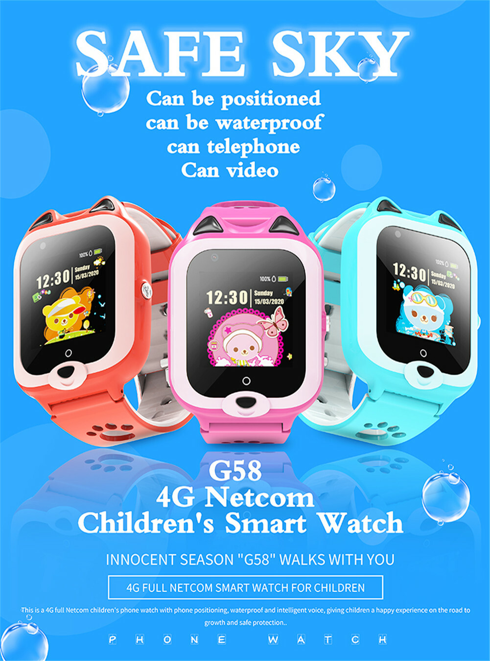 IP67 Waterproof Smart Watch Anti-Lost SOS Call 4G Watch Phone for Boys Girls