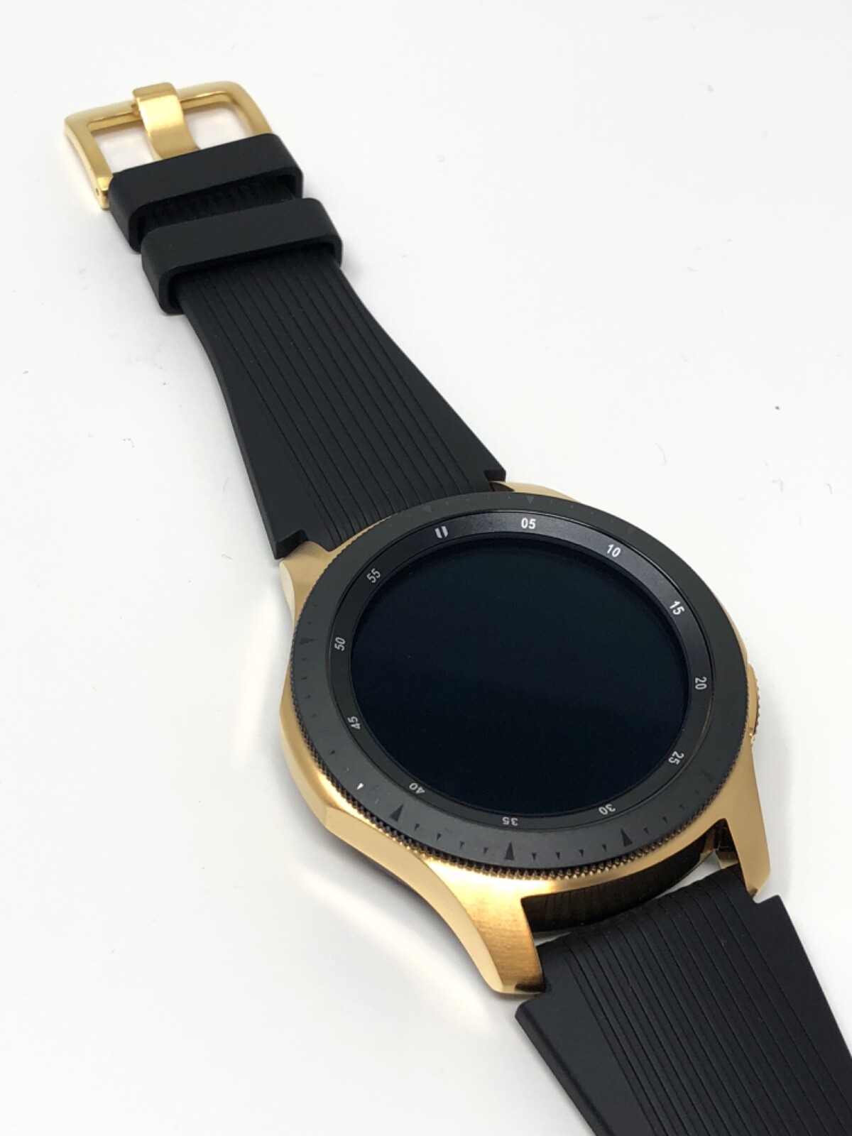 Custom 18k Gold Plated Samsung Galaxy Watch 46mm Black Bezel Black Band 2018