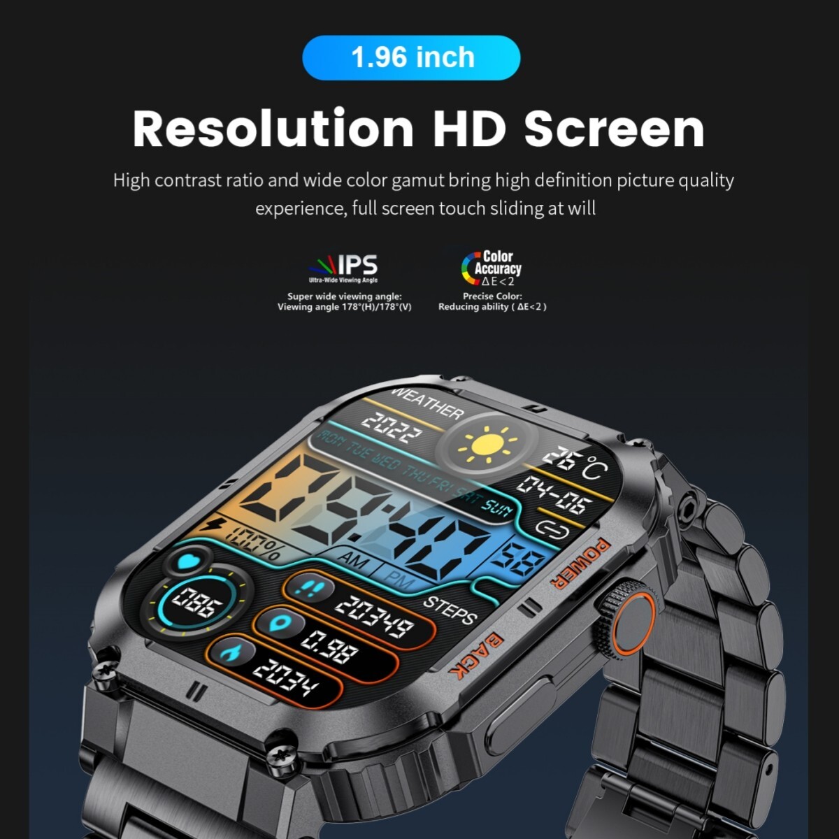 Smart Watch Men Military Rugged Fitness Tracker Heart Rate SOS 5ATM Waterproof
