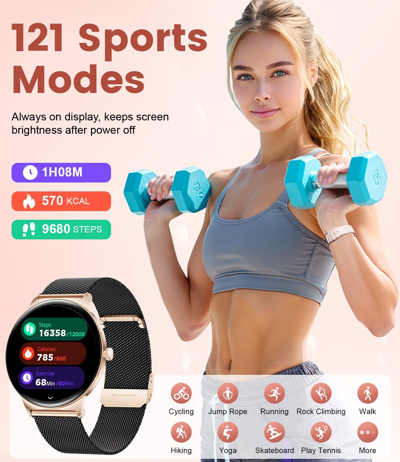 LIGE Smart Watches for Women with Adult male standard, Gold & Black