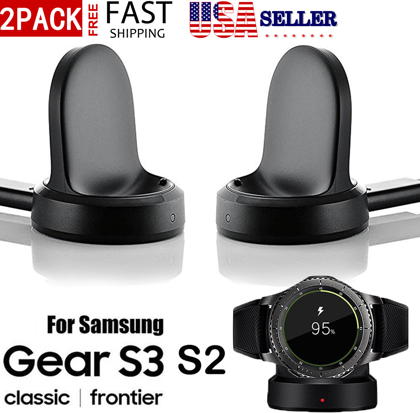 1/2PACK For Samsung Gear S2/S3 Frontier Wireless Charging Dock Cradle Charger