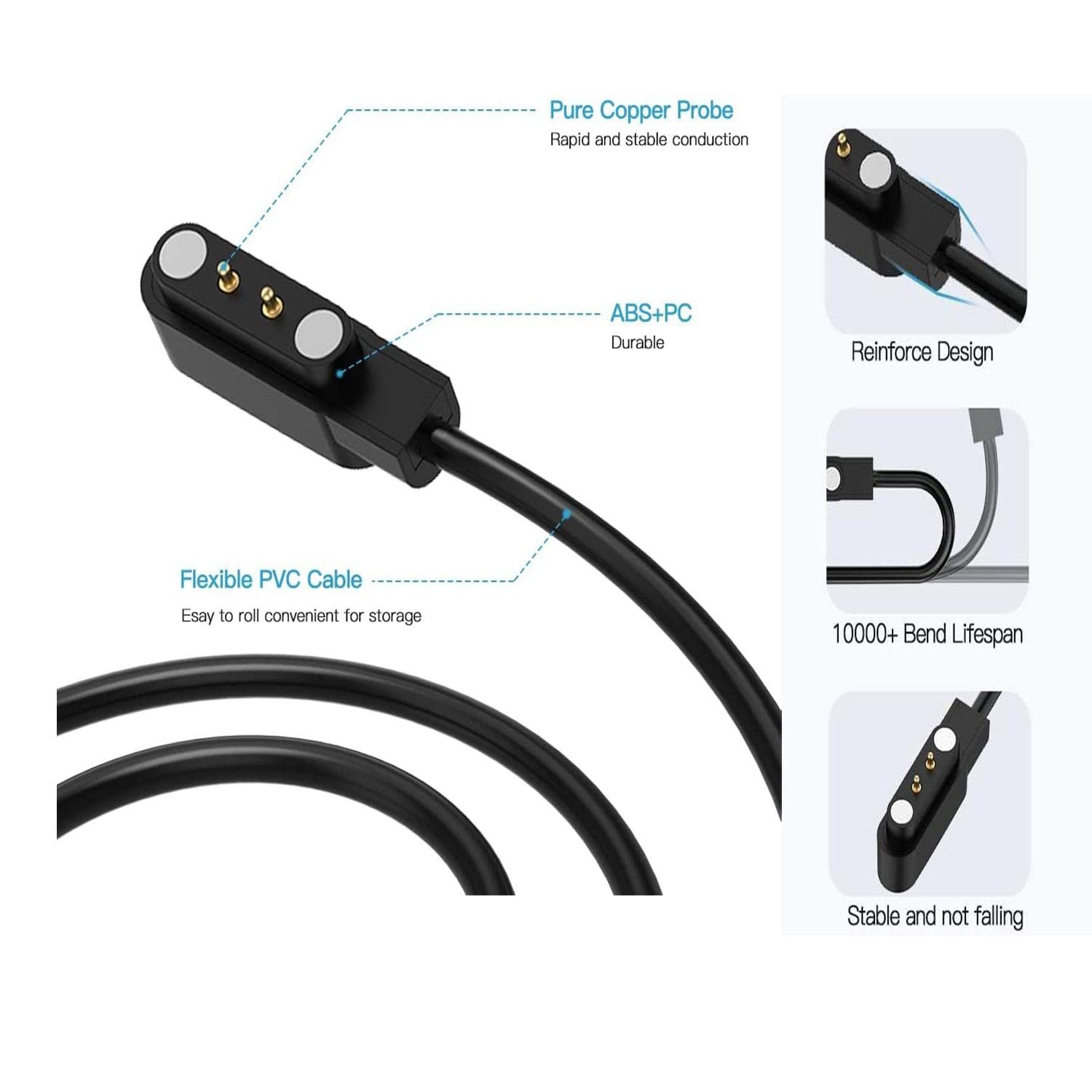 2-Pack 3.3FT Magnetic USB Charging Cable for Willful Letsfit Smart Watches