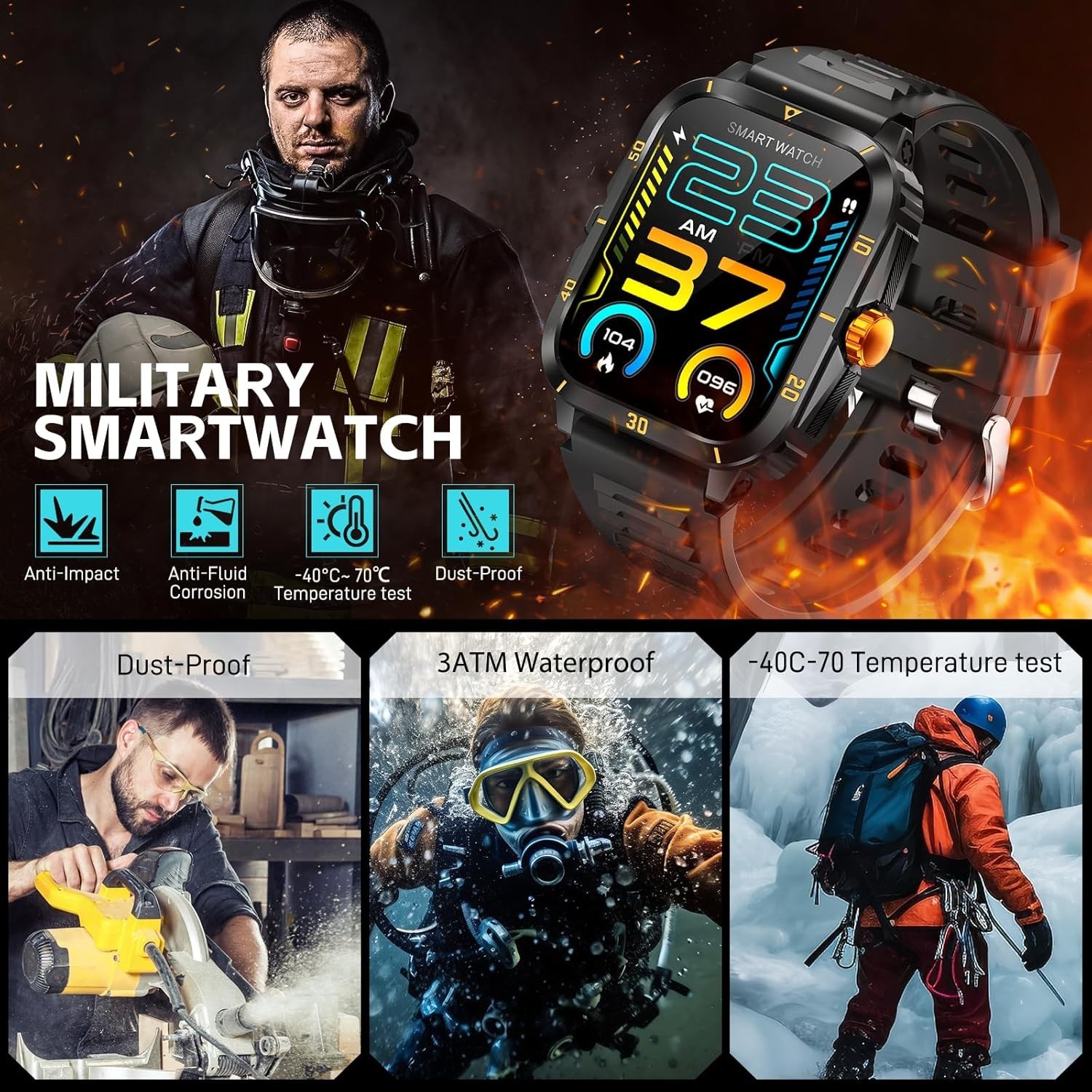 Military Smart Watches for Men Women Health Monitor Waterproof Phone CALL