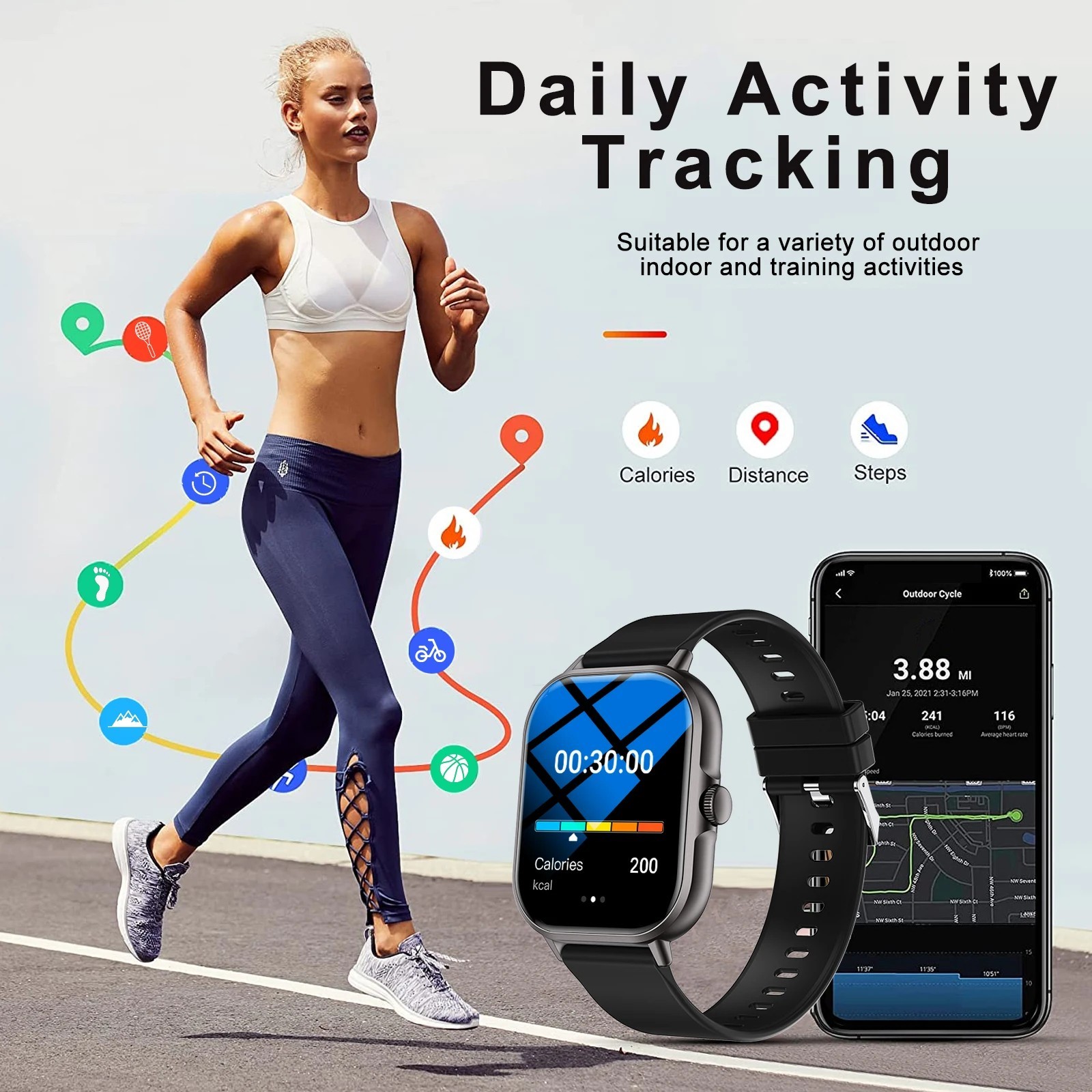 2.01” Smartwatch HD Display Bluetooth Call Fitness Tracker Smart Watch Gym Gift