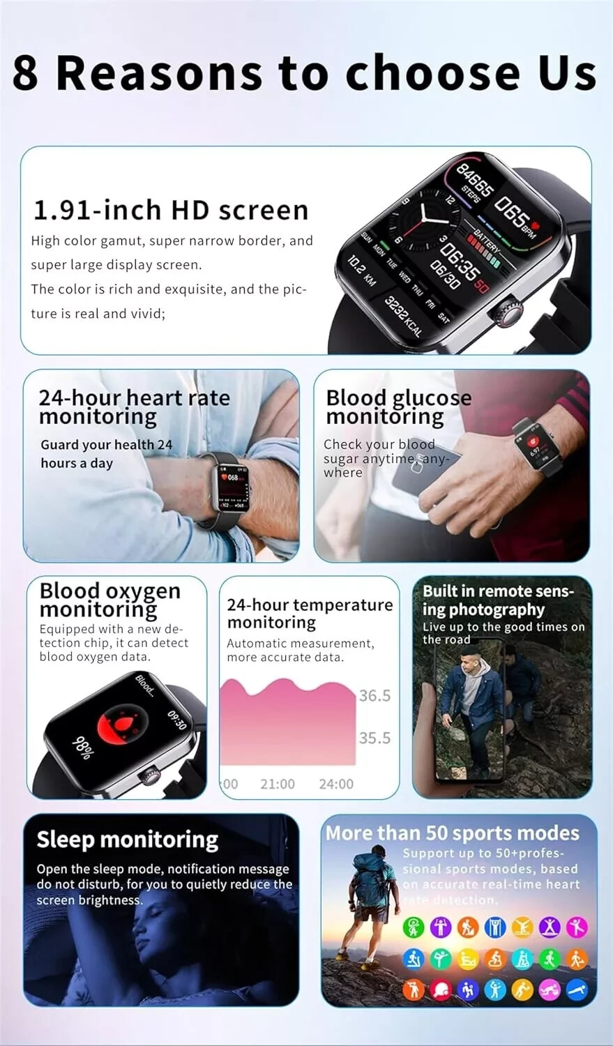 Smart Watch Women Men with Blood Pressure, Blood Oxygen Monitor Fitness Tracker