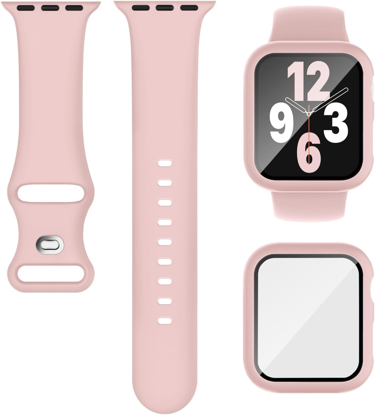 Pink Soft Silicone Sport Band and Protective Case with Screen Protector for Appl