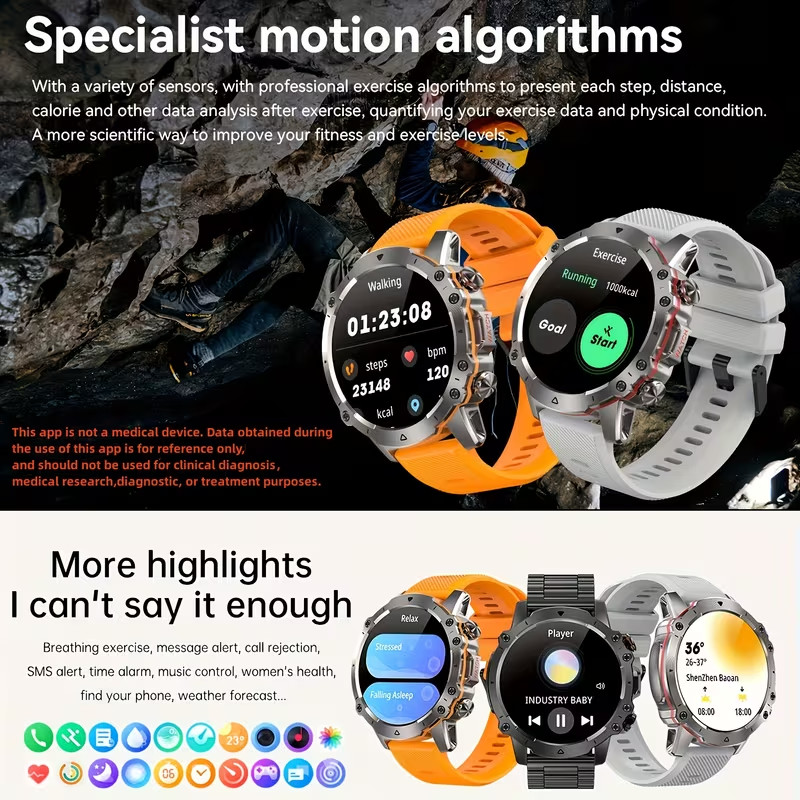 Men’s Bluetooth Smart Watch HD Touch Fitness Tracker Heart Rate Black IP68