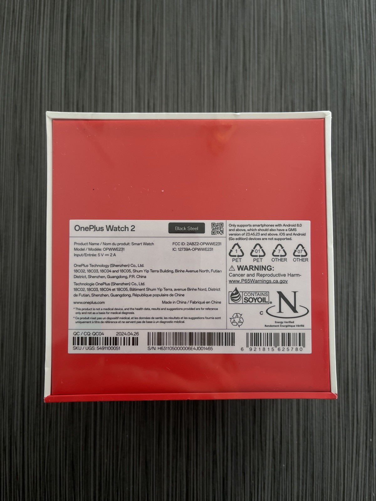 OnePlus Watch 2 – Black Steel – 32GB – OPWWE231 New Sealed