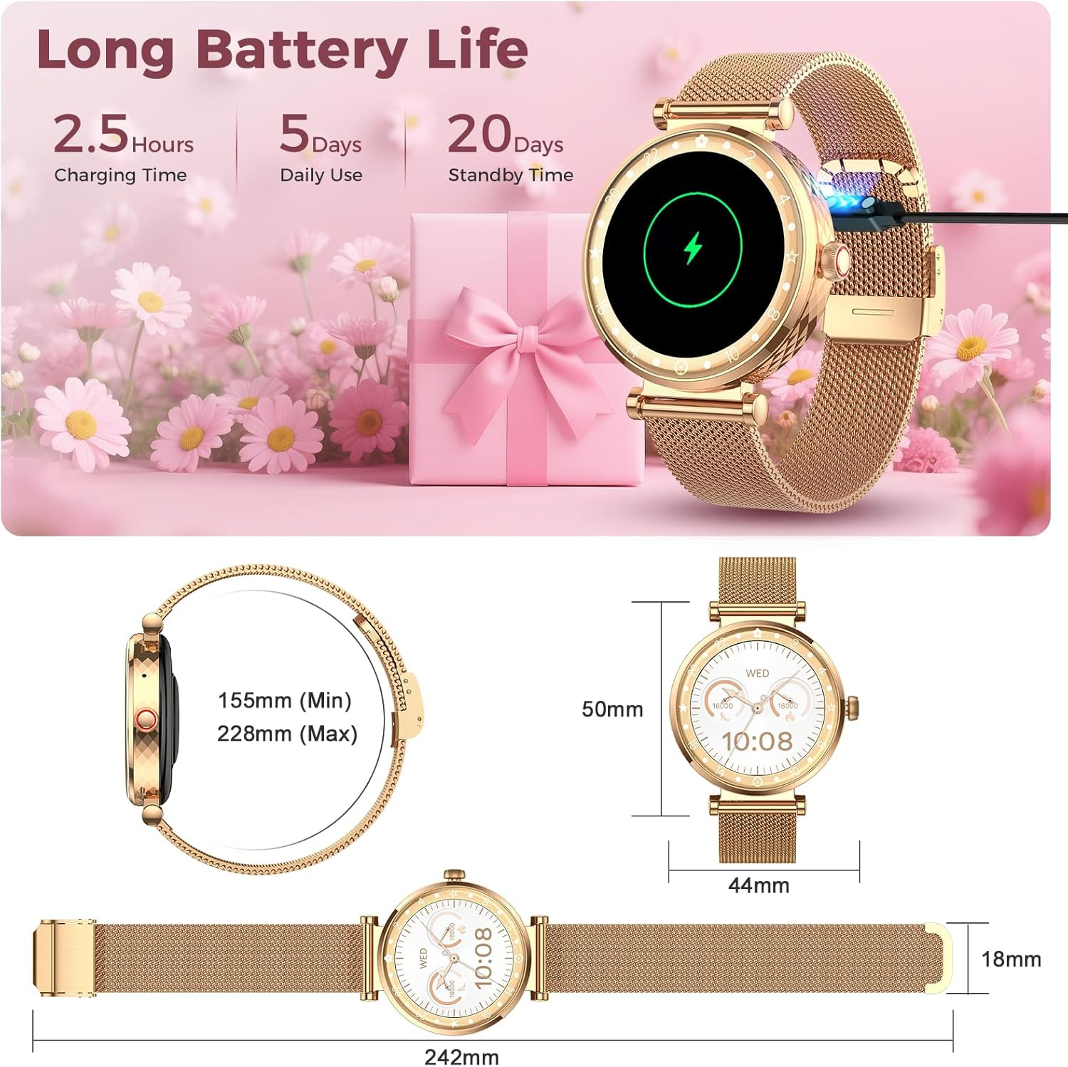 Smart Watch for Women, HD AMOLED Display Fitness Tracker Bluetooth Make/Answe…
